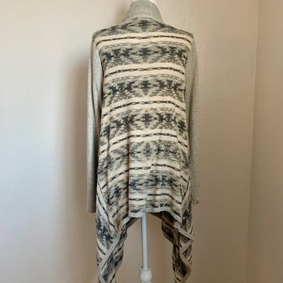 LUCKY BRAND Aztec Open Front Long Cardigan Sweater Grey Multi M - Picture 2 of 7